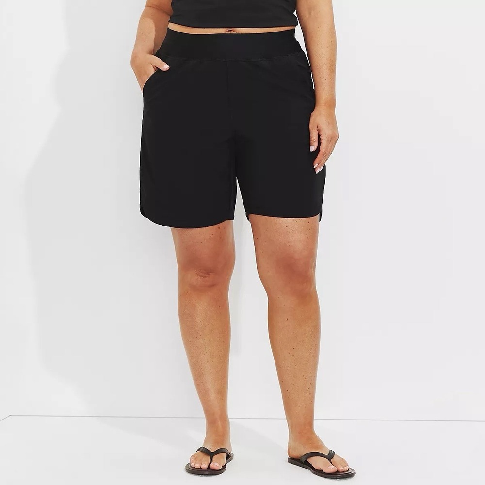 Lands End Swim Shorts Active Beach Board Shorts Black Size 18W Lined 9" Inseam